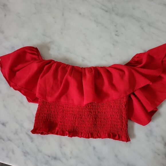 Red Smocked Top Size S - Picture 2 of 4